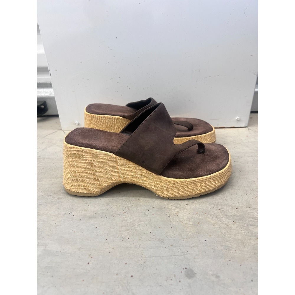 American Eagle Wedge Sandals Womens US 9 Brown Suede Platform Slip On Thong